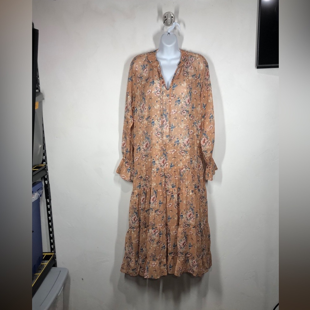 NWT Fore flowy gold floral midi dress size small